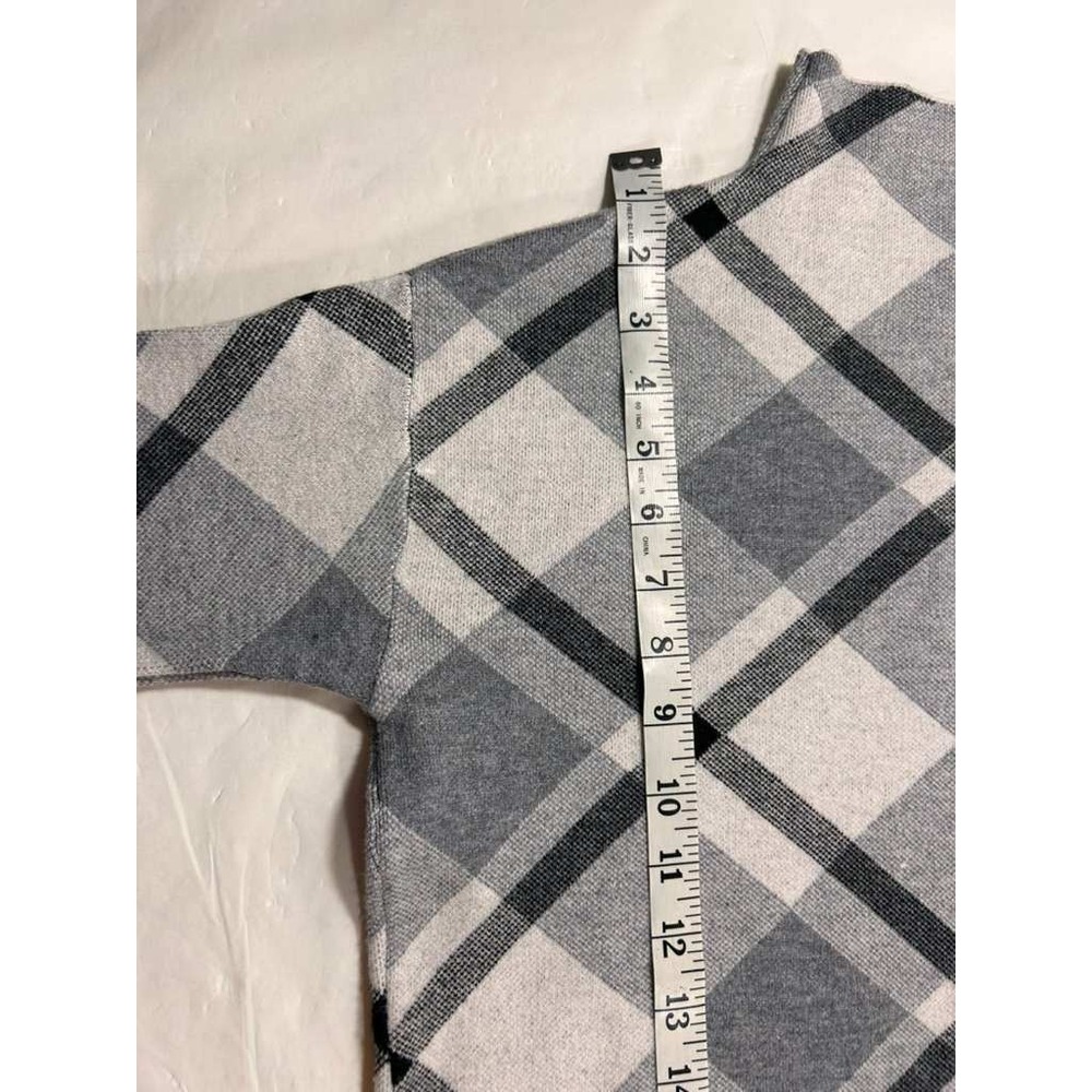 Rachel Zoe Womens XS Grey White Plaid Mock Neck Long Sleeve Knit Sweater Top - Picture 6 of 11